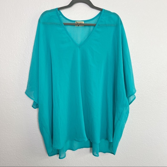 Show Me Your MuMu Tops - Show Me Your Mumu Blue Poncho Style Blouse Womens Size Large Short Sleeve